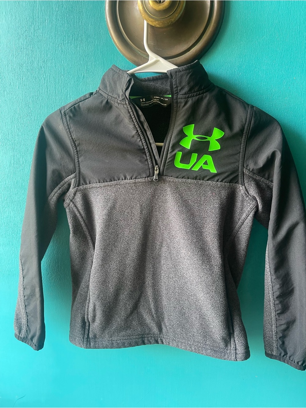 Under Armour Kids Black & Gray Quarter-Zip with Neon Green Logo